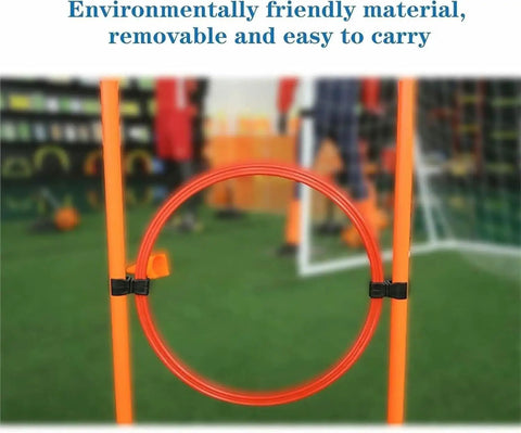 Drone Race Track Obstacle Kit For Indoor And Outdoor Flying, featuring orange poles and circle on grass field
