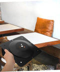 Heavy Duty Cast Iron Table Leg Connector Plate Rock Solid Five Hole Leg Mounting Bracket For Couch Furniture Diy Assembly shown held in hand.