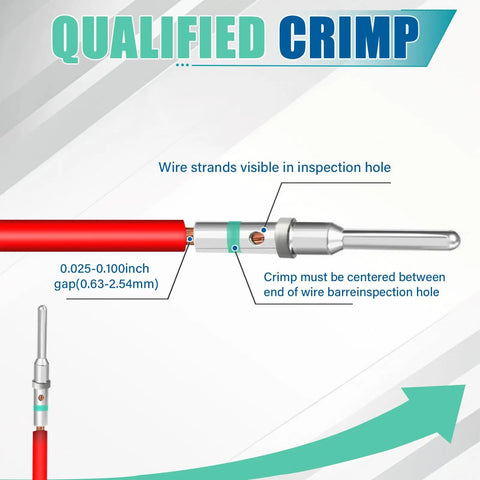 Pro Grade 180 Piece Barrel Style Connector Pins And Sockets Kit showing crimp detail with wire strands in inspection hole