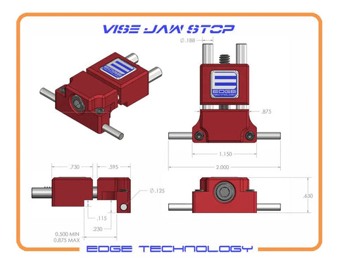 Premium Industrial Milling Vise Jaw Stop With Hardcore Hardened Work Pin slick side to side adjustment, CAD design and dimensions.