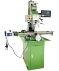 Jaryannix 1.5Kw Benchtop Mill Drill With Brushless Motor And 3-Axis Digital R8 Spindle Taper on green stand, precision metalworking machine.
