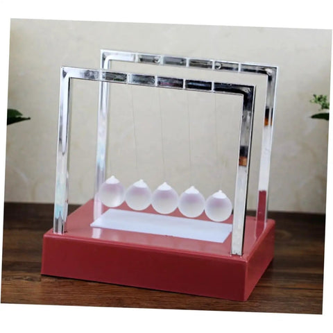 Glowing Pendulum Desk Decor Newton's Cradle Ornament for Home Office demonstrates physics energy conservation, red base.
