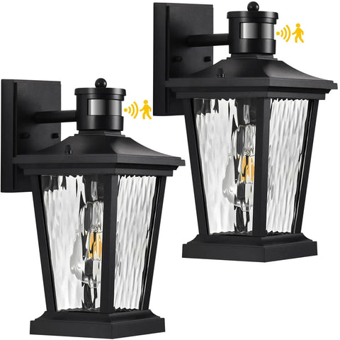 Two Pack Outdoor Wall Light With Dusk To Dawn Sensor Motion Mode And One Button Control Black Exterior Wall Mount Lights