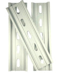 Three Piece DIN Rail Slotted Aluminum RoHS Compliant Rail Set, Five Inch Long, 35mm Wide, 7.5mm High, Silver Finish, Heavy Duty Mounting