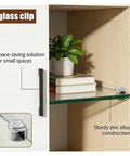 Heavy Duty Zinc Alloy Adjustable Glass Shelf Brackets For Shower Glass And Floating Shelves 30 Pack in use with glass shelf