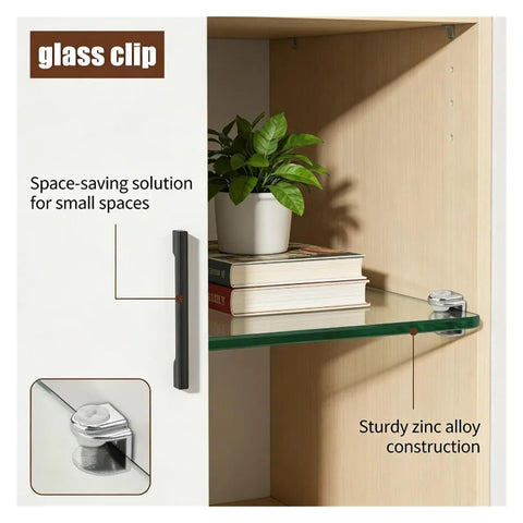 Heavy Duty Zinc Alloy Adjustable Glass Shelf Brackets For Shower Glass And Floating Shelves 30 Pack in use with glass shelf