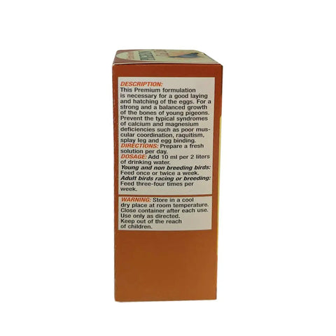 Box side with usage instructions for Pigeon Calcium D3 Liquid Supplement For Birds 60 ML Boost Egg Shell Strength And Bone Health