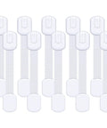 Adhesive Baby Proof Straps Locks Pack Of 10 No Drilling Required arranged vertically on white background
