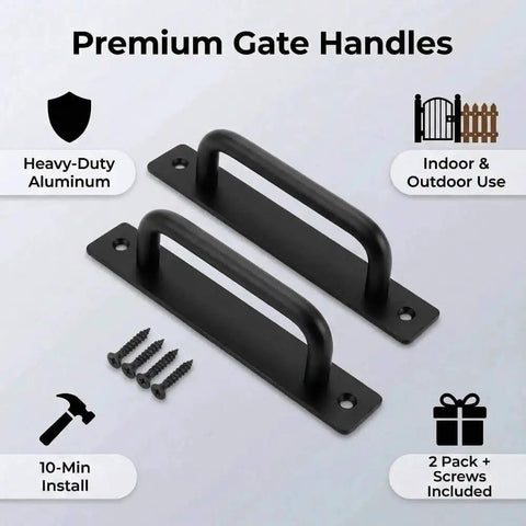 2 Pack Aluminum Gate Pull Handle For Wooden Fences And Barn Doors Black Finish With Screws Included Durable Outdoor Gate Hardware