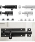 Heavy Duty Sliding Bolt Latch With Slick Automatic Glide Features Rock Solid Aluminum Alloy Build keeps patio doors secure, showing black latch.