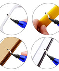 Ultimate YxGood Hand Deburring Tool Kit with blue handle deburring blade smoothing edges on yellow and brown materials.