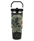 Cool Dope Welder Gift For Him 30oz insulated travel mug with skeleton welding design, durable stainless steel, leakproof lid