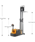 Heavy Duty Full Electric Pallet Stacker And Counterbalanced Forklift Racks Up 3300 LB Capacity For Rough Job Sites showing max lift height of 118 inches.