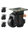 Heavy Duty Retractable Leveling Caster Engineered To Support 2200 Lbs with ratchet lever, black and grey design, for stable movement.