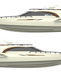 Side view of Dope Modern Yacht RC Boat One To Twenty Eight Scale With 2.4GHz Remote Dual Motors Fifteen Kmph Speed Pool Lake Pond Cruiser