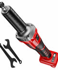 Workhorse Brushless Cordless Die Grinder Compatible With Milwaukee 18V Batteries 26000 RPM Variable Speed Straight Grinder, top view with wrenches.