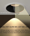 Top Shelf Led Recessed Downlights With 7W Cob Bulbs And 3.3 Inch Trim showing anti-glare design and barrel depth in lighting installation.