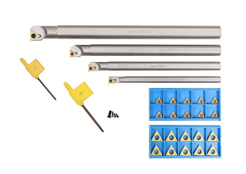 Right Hand STUCR Indexable Boring Bar Set Pro Grade Shop Ready For CNC And Hand Milling 3/8 1/2 5/8 And 3/4 Inch Sizes, 31 PC Kit With 20 PC TCMT Inserts TiN Coated, Heat Treated Alloy Steel And Precision Ground Tooling