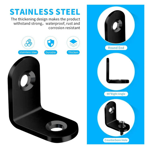 Matte Black Anti Rust L Shaped Metal Bracket with 2 Holes Built to Last for Heavy Duty Shelves and Furniture Supports