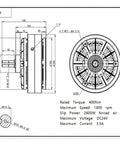 Technical diagram of Single Shaft Magnetic Powder Brake 400 Nm Torque Compact Heavy Duty Unit specifications and measurements