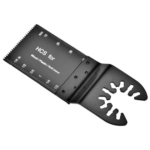 Close-up of a 10-Piece Oscillating Saw Blade Set with 32mm depth markers and universal fit interface for wood, plastic, soft metal cutting.