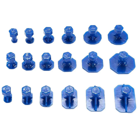 Auto Dent Repair Puller Kit With 18 Removal Tabs And Gaskets for home appliances and cars, showcasing 18 blue nylon pull tabs