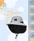 Kids Quick-Dry Sun Hat With Neck Flap UPF 50 Plus Breathable Bucket Hat For Baby Boys And Girls Safari Beach Summer Lightweight Light Grey