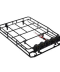 Premium Quality Heavy Duty Metal Roof Rack And Luggage Tray Kit For Twelfth Scale RC Whips, black steel design with integrated cab lights.