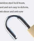 Tough As Nails Keyed Padlock Featuring Heavy Duty Chrome Plated Copper Body And A Reinforced Stainless Steel Shackle close-up of stainless steel shackle.