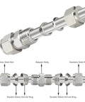 304 Stainless Steel Compression Tube Fitting Union With Double Ferrule For 10mm Tube OD To 10mm Tube OD, hydraulic connection detail