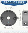 Beefy Four Pack Of 4-Inch Round Metal Electrical Boxes With 1/2-Inch Five-Hole Weatherproof Aluminum Outdoor Junction Box For Ceiling Fans And Lighting, UL Listed, Gray Finish, Includes Mounting Hardware, product size shown
