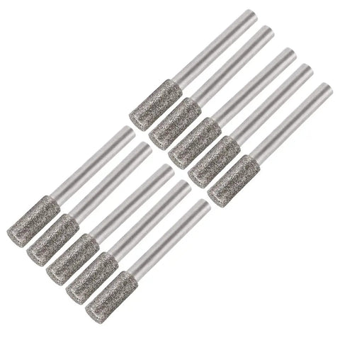 Pro Grade Diamond Burr Bits Set for Carving and Grinding with Rotary Tools 1/4 Inch Shank 8mm Cylindrical 120 Grit Electroplated Diamond Bits 10 Piece Kit Ideal For Detailed DIY Projects And Professional Finishing