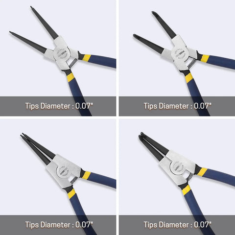 Snap Ring Pliers Set 7 Inch Heavy Duty External And Internal Circlip Pliers Kit With Straight And Bent Jaw Tips For Ring Remover
