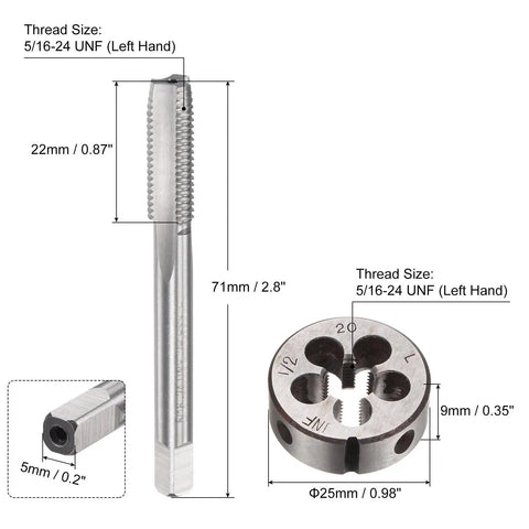 Tap And Die Set For Left Hand Threads 5/16-24 UNF With Heavy Duty Tap And Die Tools, Tapping And Thread Repair Kit For Nuts And Bolts