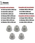 Five Piece Intake Manifold Runner Control Bushings Kit Fits Ford F150 1997 2006 E150 1997 2004 E250 1997 2002 Mustang 1999 2003 Freestar Replacement Clips Plug And Play Install Durable OEM Style. Five white intake runner bushings shown with vehicle fitment list.