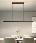 Zihoi Modern Ceiling Pendant Light,31.5in LED Black Linear Ceiling Chandelier Light Dining Room over a dining table.