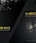 Beast Mode Long Throw 1300 Lumen Tactical Flashlight With 519 Yards Reach USB C Rechargeable Built For EDC Patrol Hiking And Caving shown submerged and impact resistant