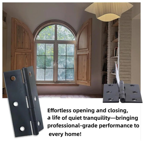 Six Piece 3 Inch High End Stainless Steel Mini Hinges With 36 Screws In Black Finish for windows and cabinets, shown in detail.