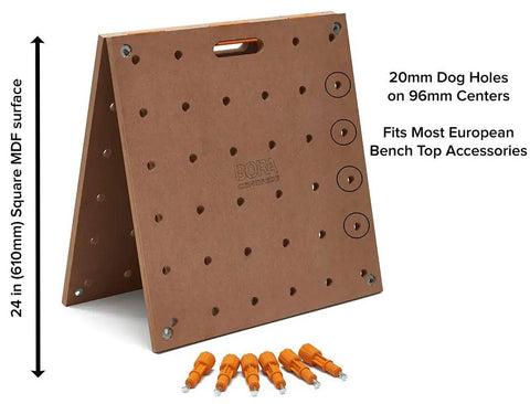 Centipede Work Stand Table Top For Portable Workbench 24 By 48 Inches With Wood Top 20mm Dog Holes In Brown showing surface and handles