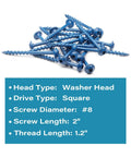 Built Tough 2 Inch Wood Screws With Washer Head Square Drive Coarse Thread Blue Coated Rust Resistant Finish 100 Pack