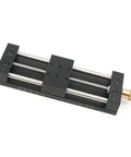 Built Tough Aluminum Manual Sliding Table Actuator Delivering Dead Nuts Precision Smooth Linear Motion With Rock Solid Stability For Heavy Duty Industrial Projects, black coated with manual dial and ruler.