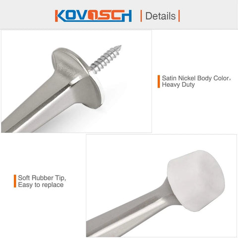 KOVOSCH door stop set, satin nickel finish, 2-pack; solid rigid body with soft rubber tips