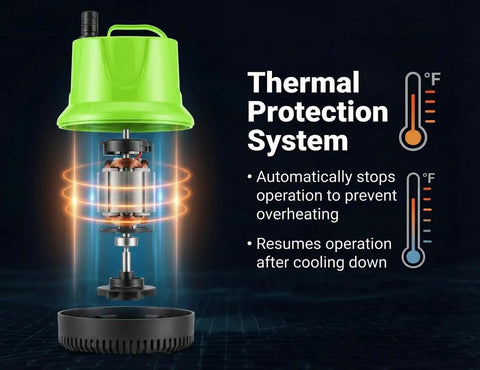Illustration of Submersible Pump For Fish Tanks Ponds Aquariums And Hydroponics 660 GPH Flow 40W with thermal protection system