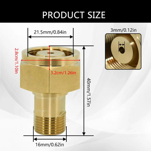 Brass Acetylene Adapter CGA520 to CGA200 for Regulator and Cylinder Fittings with size dimensions shown.