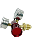 Red Anodized Aluminum Argon Regulator With 0 To 400 PSI Range High Flow 45 CFM Lightweight One Quarter Inch FNPT Outlet Dual Chrome Gauges CGA580