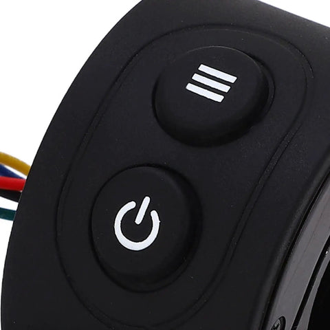Close-up of Finger Throttle For Electric Scooters Ultra Sensitive Accelerator Control with power button and stripes