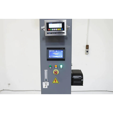 Heavy Duty Industrial Pre Stretch Wrapping Machine With Built In Scale And Thermal Label Printer No Sweat Operation Killer Five Thousand Pound Capacity Straight Shooter Wrap System control panel with digital displays and controls