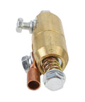 Stomp Out Wire Wrangling With This 360 Degree Rotatable Welding Ground Clamp Made From Solid Brass For Smooth Current Flow And Zero Hassle While Boosting Your Efficiency On The Job Site Today, close-up view showing brass material and copper connector.