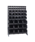 Heavy Duty Double Sided Storage Rack With 16 Shelves And 72 Black Plastic Bins Garage Ready Tool Organizer Lock In Your Gear, 59H x 36W x 20D