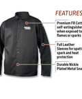 Unisex Welding Jacket With Split Leather Sleeves Black 3X Large US Pro Grade Tough As Nails Cowhide Protection displayed on white backdrop